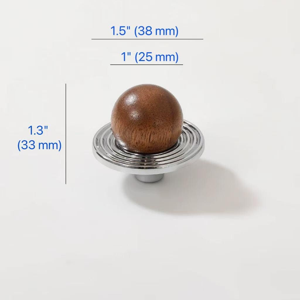 Walnut Brass Saturn Cabinet Knobs, Japandi Kitchen Hardware, Polished Chrome, Antique Bronze