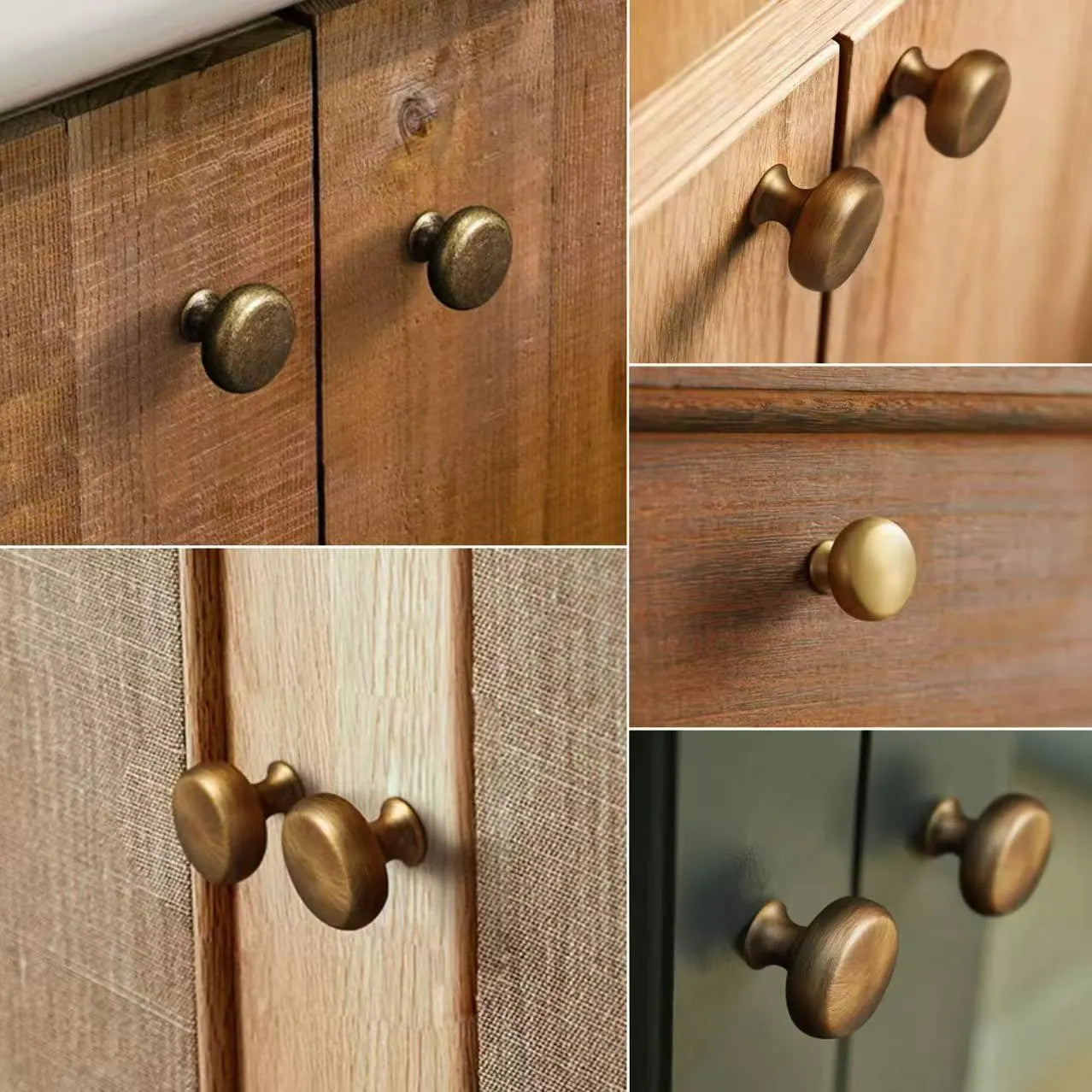 Solid Brass Round Cabinet Knob with Backplate Brushed Gold Nickel Silver Antique Bronze
