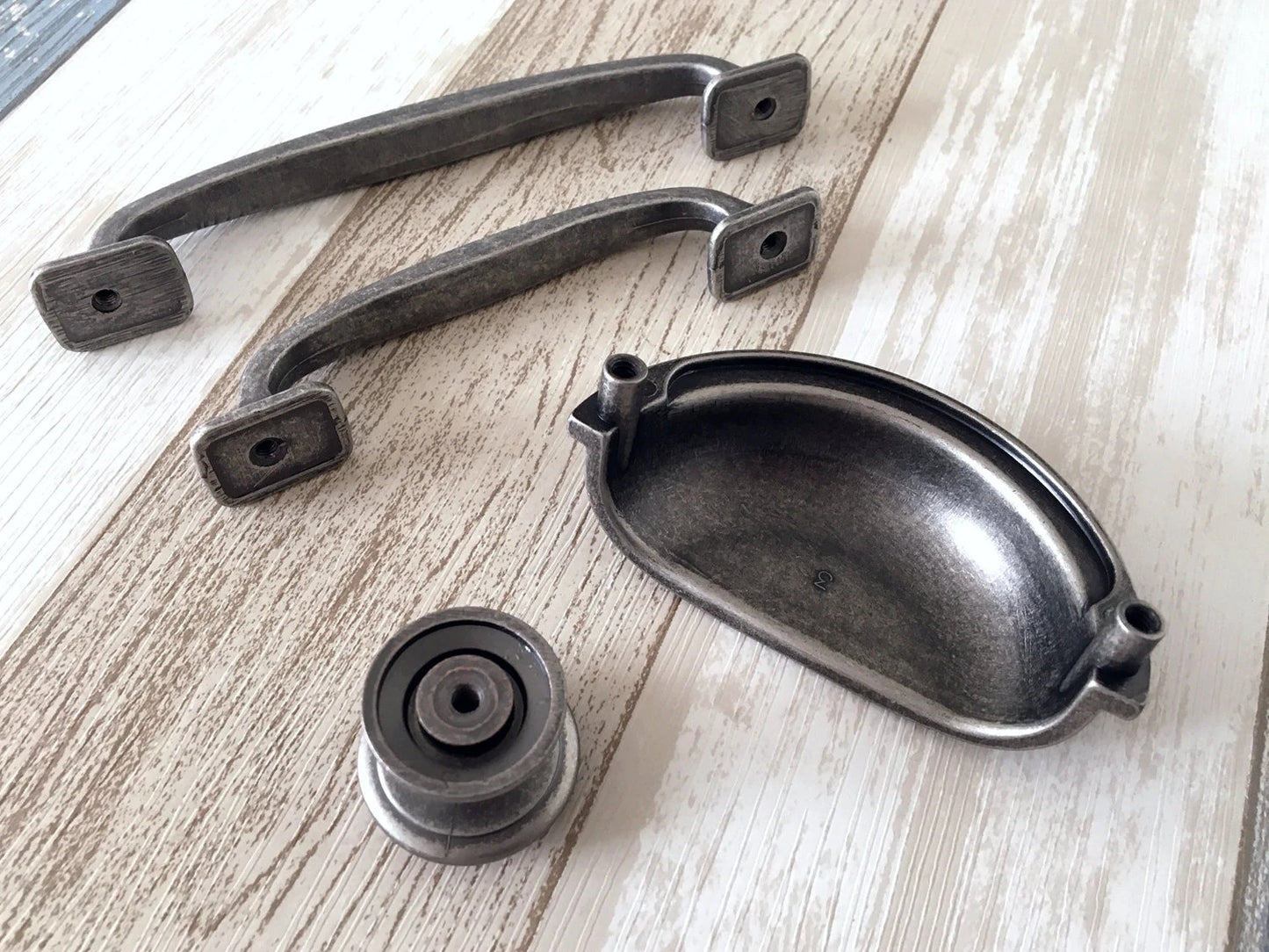 3" 3.75" 5" Cabinet Pull Handles, Antique Pewter, Cup Drawer Pulls