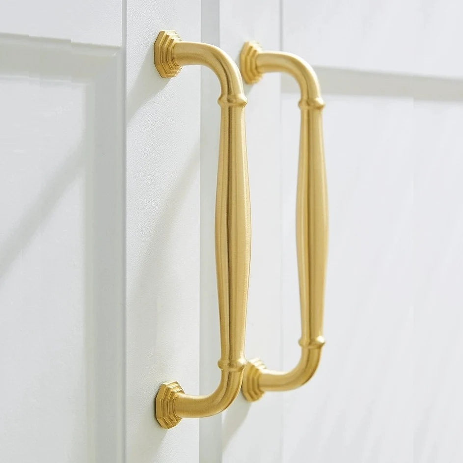 3.75" 5" 7.5" Octagonal Brass Cabinet Handles Brushed Gold Vanity Pulls