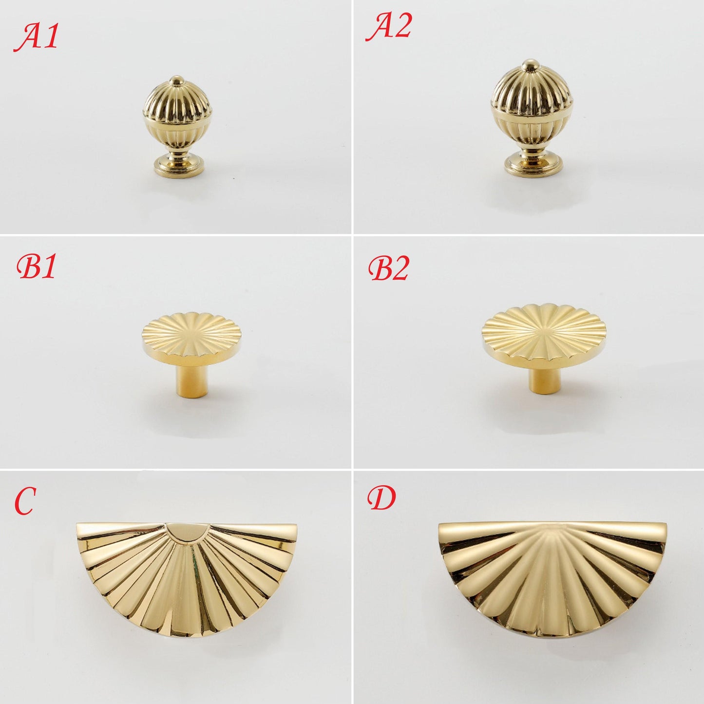 Modern Sunburst Semicircle Cabinet Pulls, Solid Brass, Half Circle, Mid Century Modern Kitchen Hardware