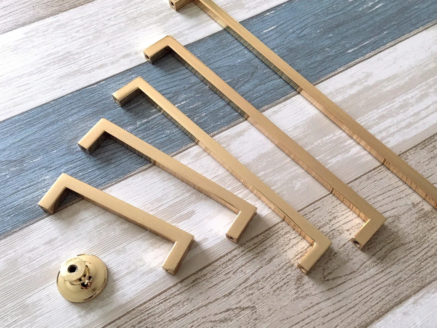 Polished Gold Cabinet Pulls, Circle Drawer Knobs, Slim Square, Modern Kitchen Hardware