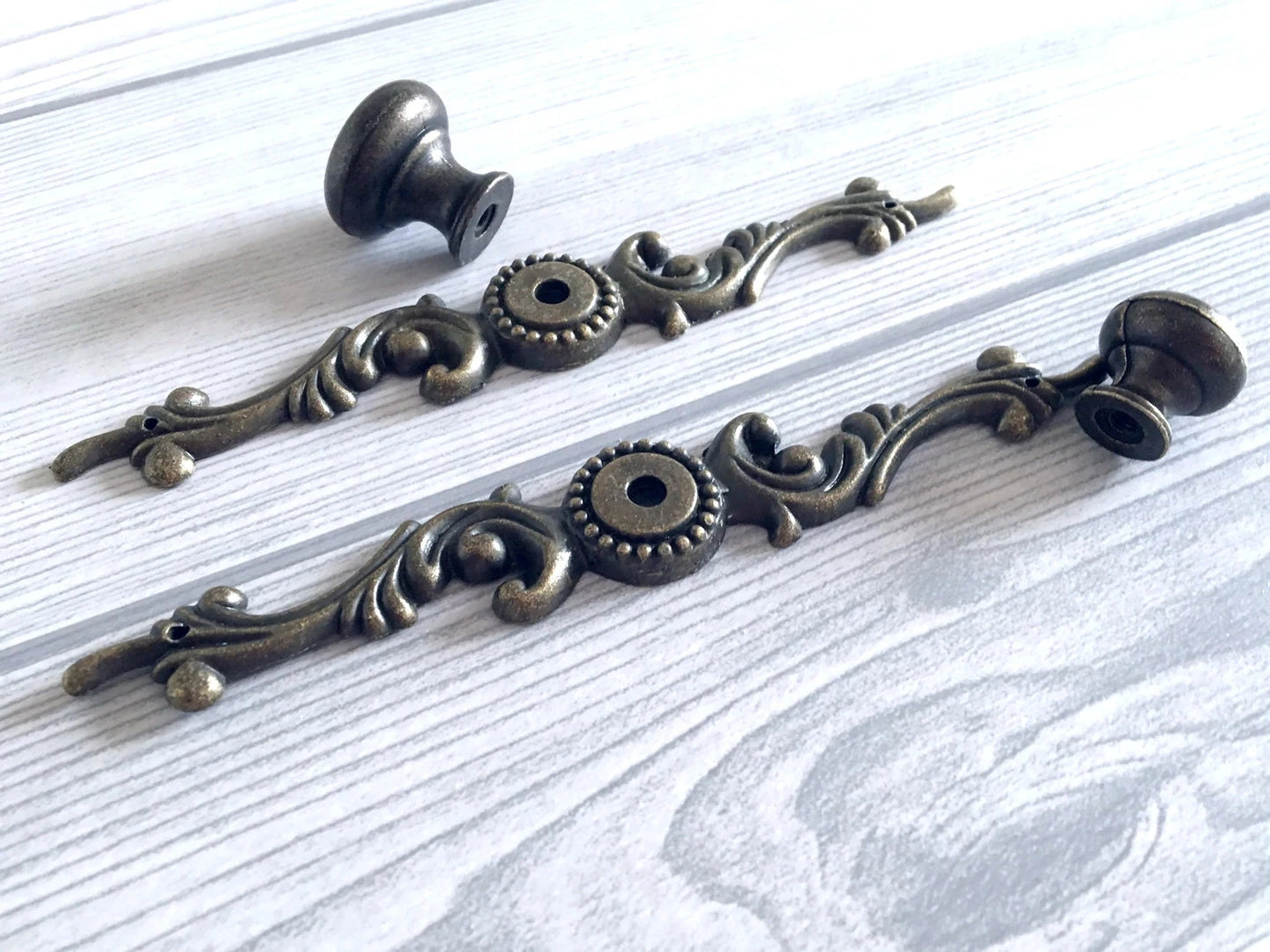 Antique Bronze Drawer Knob with Backplate, Cabinet Pulls Hardware, Vintage Style