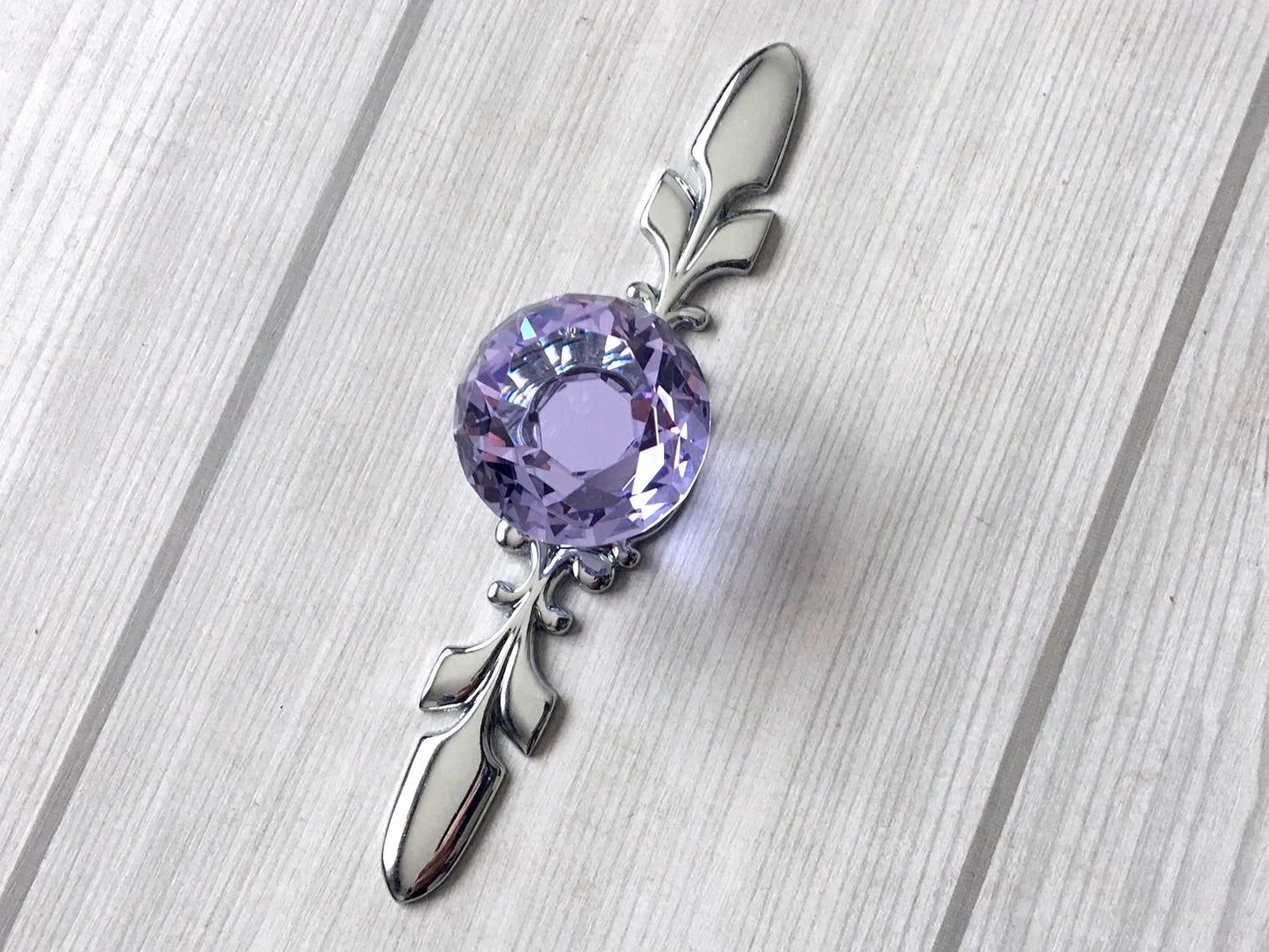Purple Glass Drawer Knobs with Backplate, Polished Chrome