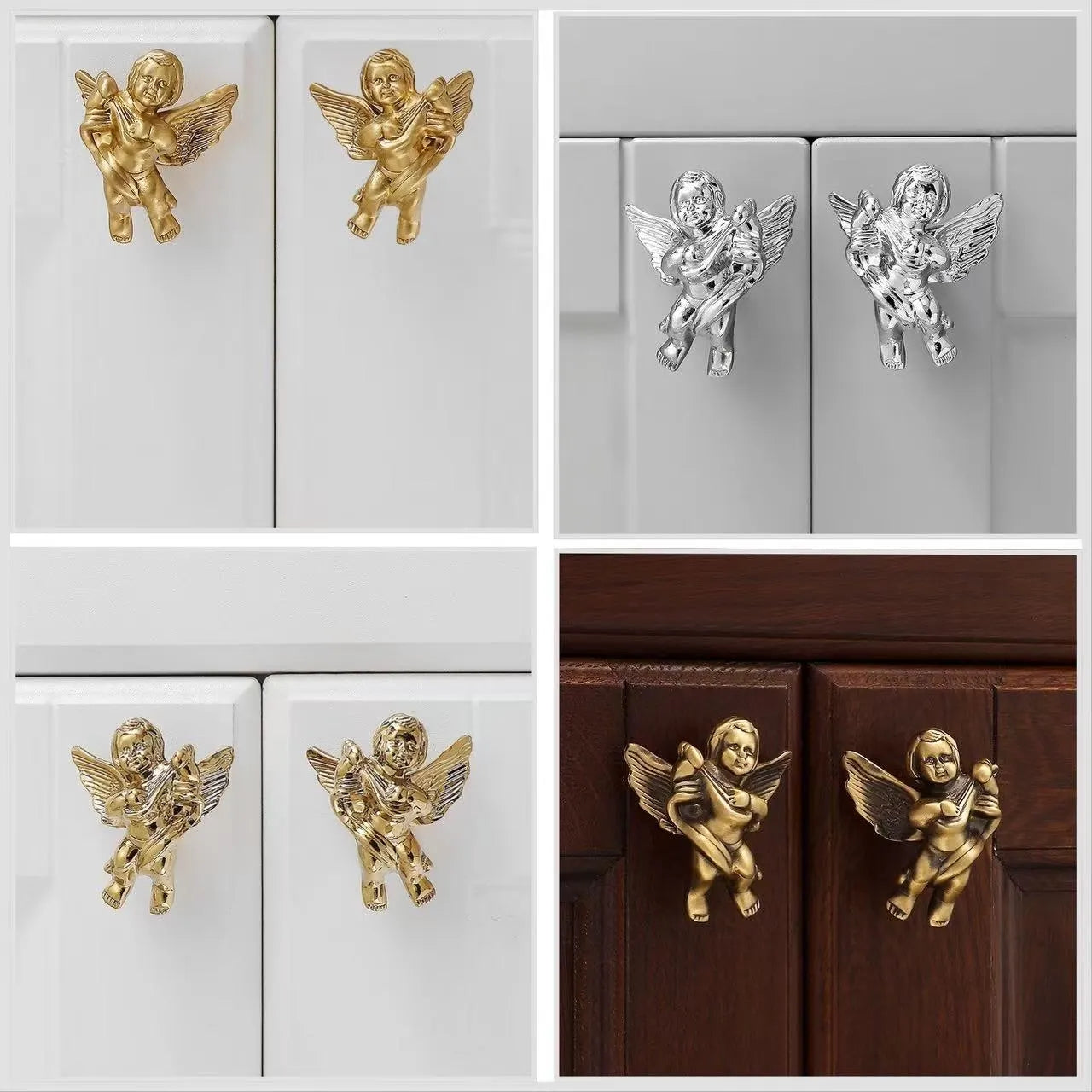 Angel Cupid Design Cabinet Knobs, Solid Brass, Gold, Silver and Bronze