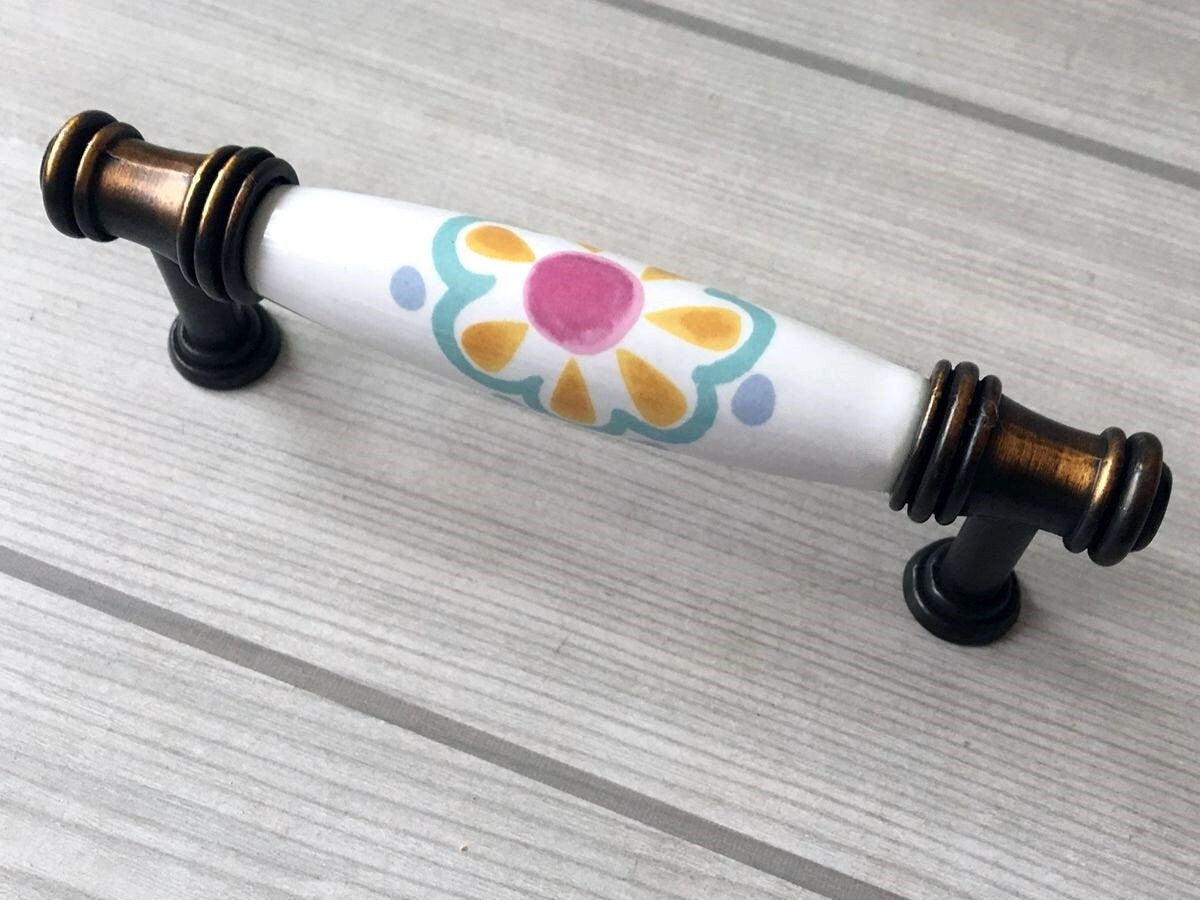 Colorful Porcelain Cabinet Pulls, 3.75" 5" Centers, 4 Designs
