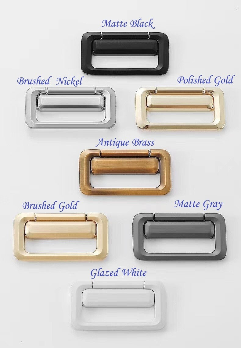 2.5" Holes Square Flat Bail Drawer Pulls Invisible, Gray Nickel Gold White Black, 64 mm Centers