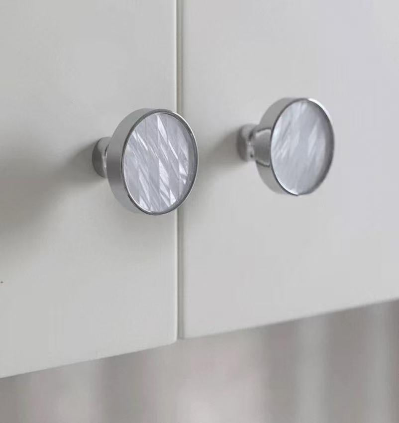 Nordic Mother of Pearl Brass Cabinet Knob, Chrome Shell Drawer Pull, Decorative Kitchen Hardware