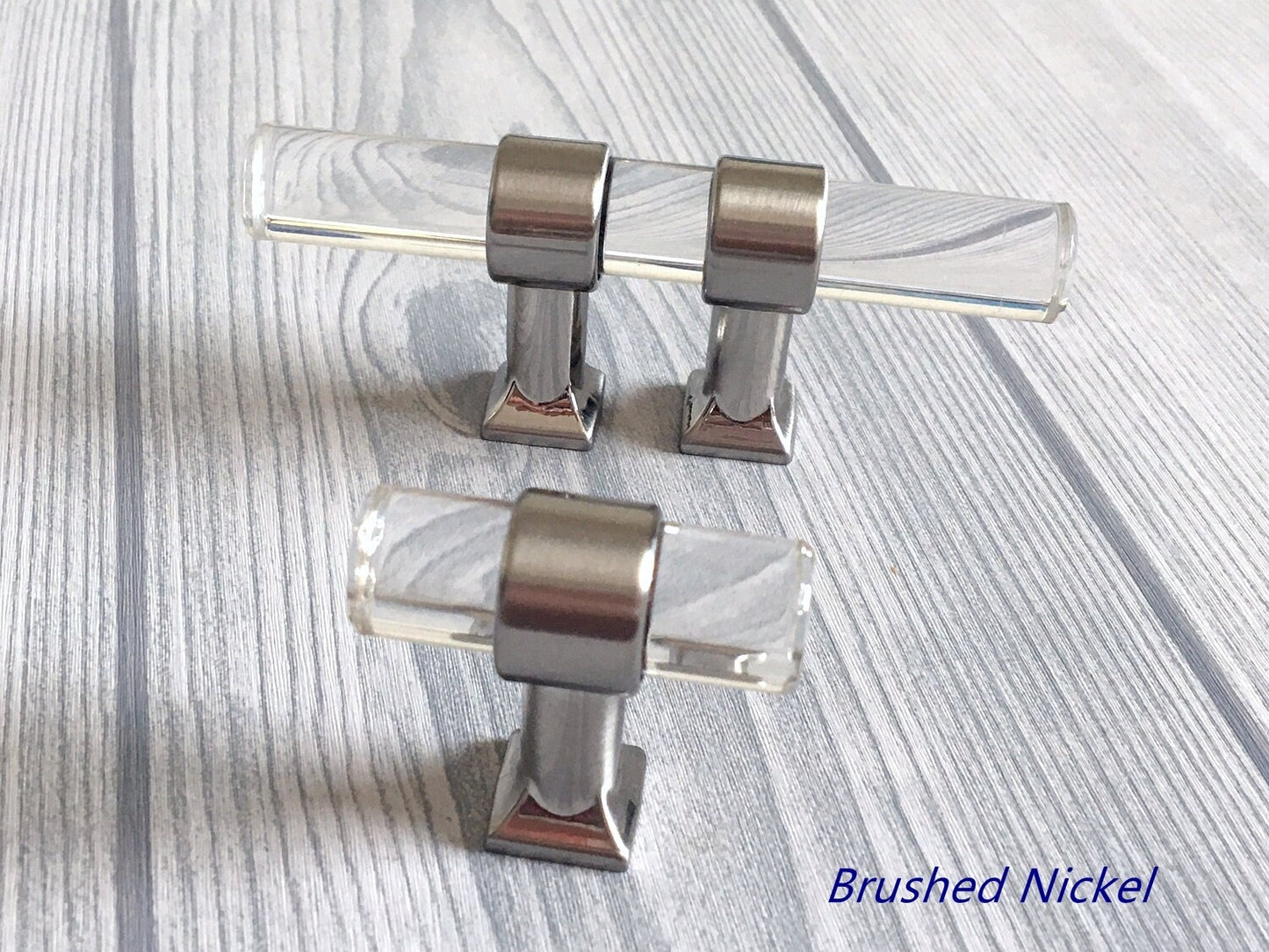 1" Centers, Acrylic Drawer Pulls, Lucite Cabinet Knobs, Black Gold Nickel Silver