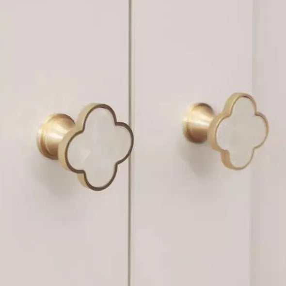 Clover Cabinet Knobs, MCM Drawer Pulls, Brass Shell, Brushed Gold, Polished Chrome,