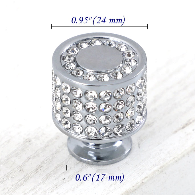 Crystal Drawer Pulls, Rhinestone Cabinet Knobs, Polished Chrome, Gold, Round, Cylinder, Square