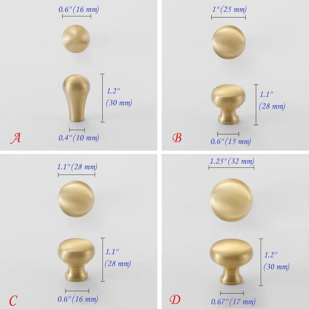 Brushed Brass D Cabinet Pulls, Cup Handles, Kitchen Hardware