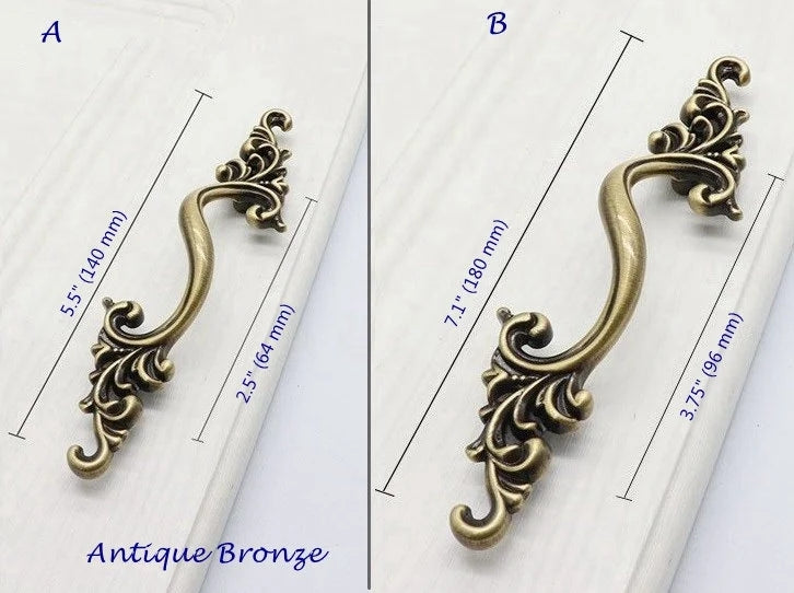 2.5" 3.75" Brass Drawer Pull Handles, Antique Bronze,  French Provincial Hardware 64 96 mm