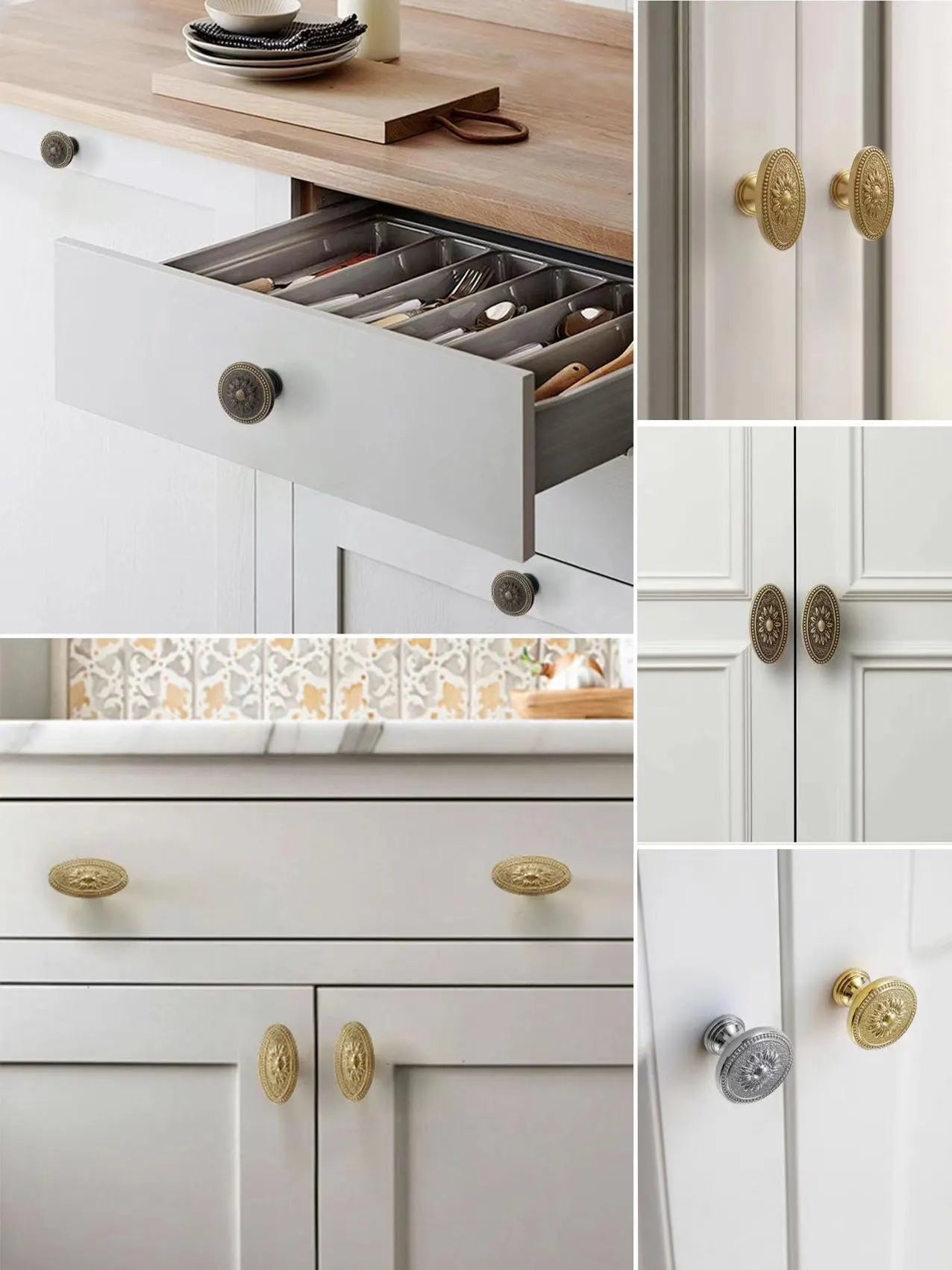 Brass Victorian Floral Drawer Pulls, Round and Oval Cabinet Knobs, Gold Chrome Coffee Bronze