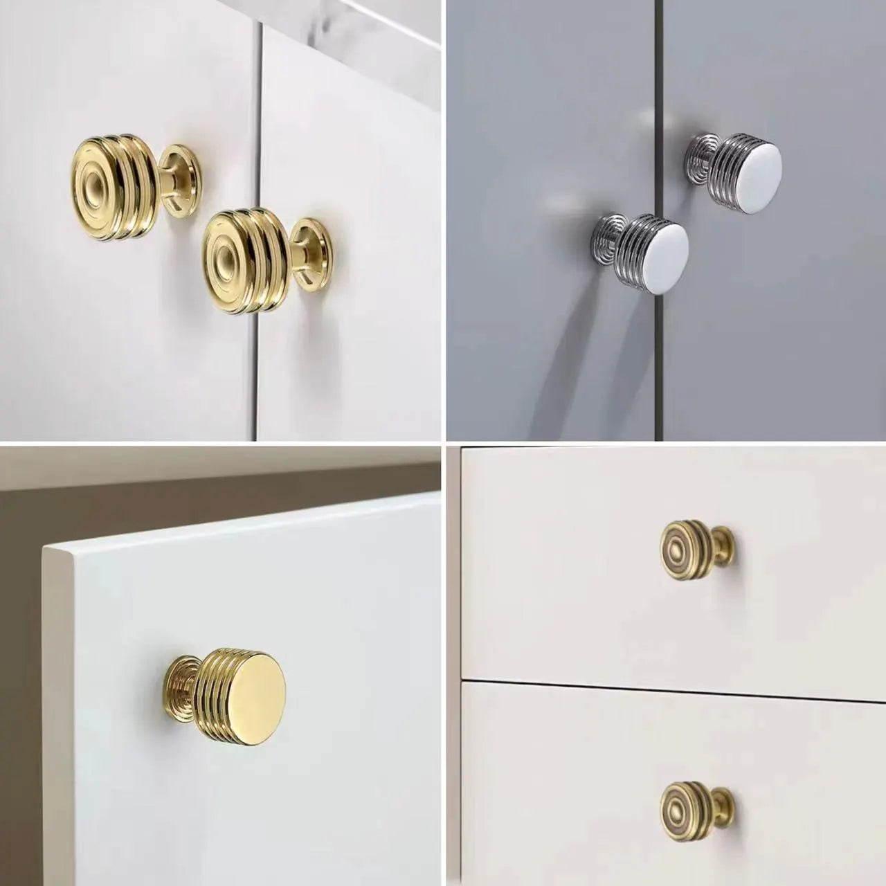 Brass Circle Drawer Knobs, Reeded Ringed Cabinet Knobs, Gold Chrome Antique Bronze