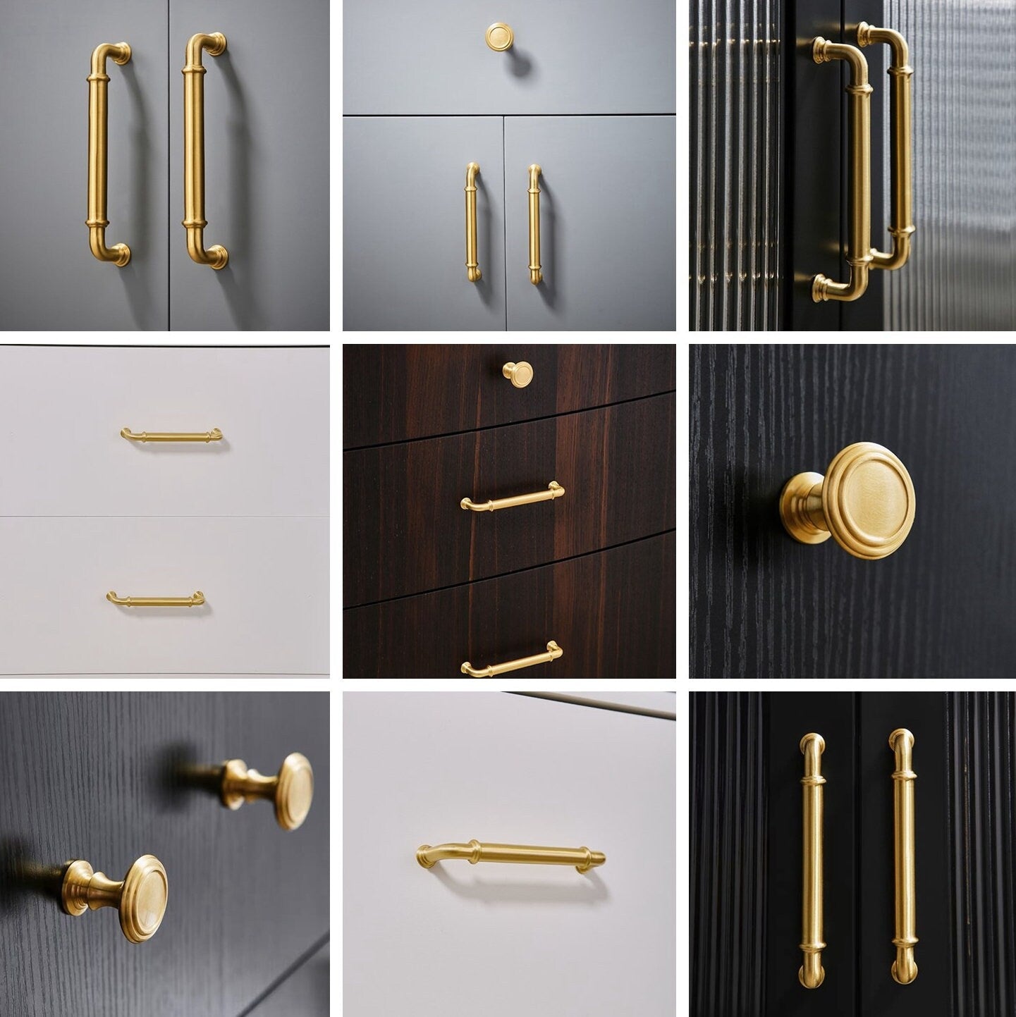 3.75" 5" Solid Brass Cabinet Handles in Brushed Gold | MCM Kitchen Hardware
