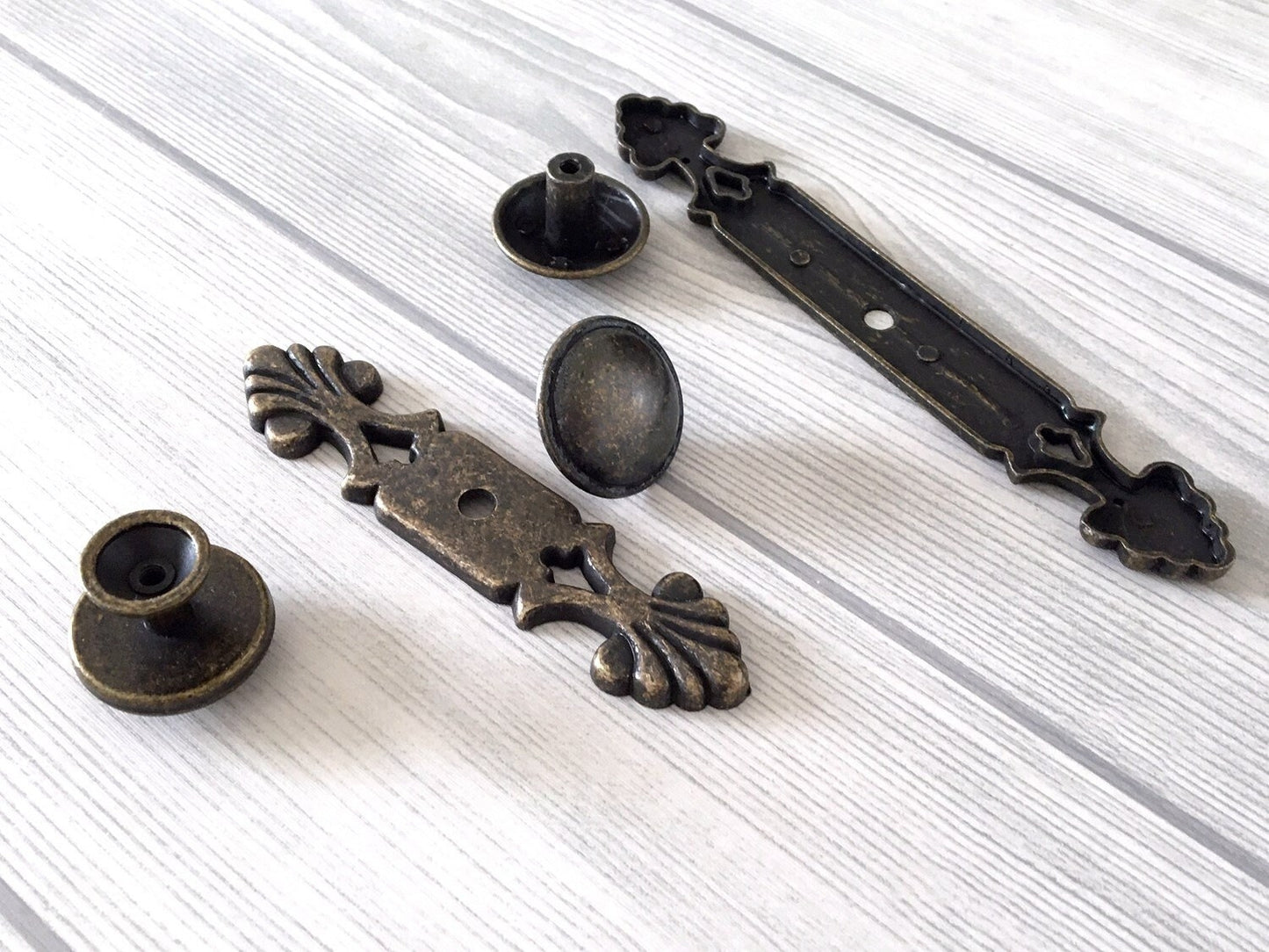 Antique Bronze Cabinet Knob with Back Plate, Retro Rustic MCM Kitchen Hardware
