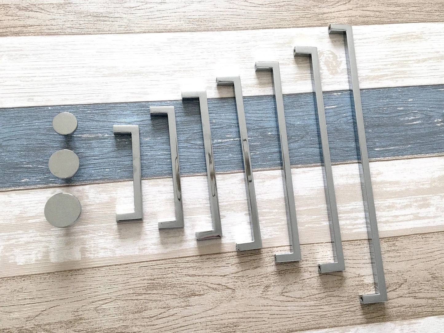 Slim Square Cabinet Pulls, Circle Drawer Knobs, Polished Chrome, Modern Kitchen Hardware