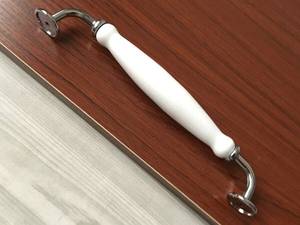7.5" Kitchen Cabinet Pulls, Round Knobs, 192 mm Centers, Porcelain, White Bronze Chrome