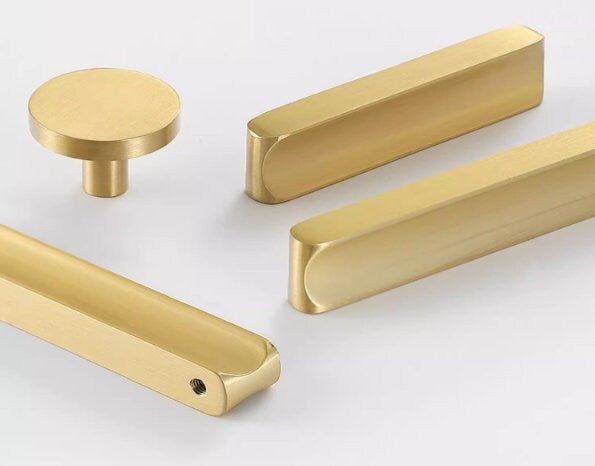 Solid Brass Cabinet Pulls, Simple Minimalist, Brushed Gold Brass, Matte Black