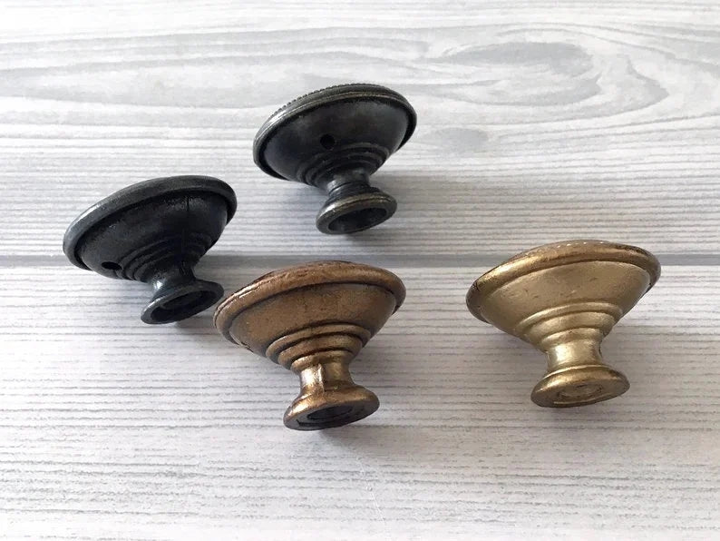 Vintage Look Drawer Knobs, 1.25" Diameter, Antique Black Bronze Brass
