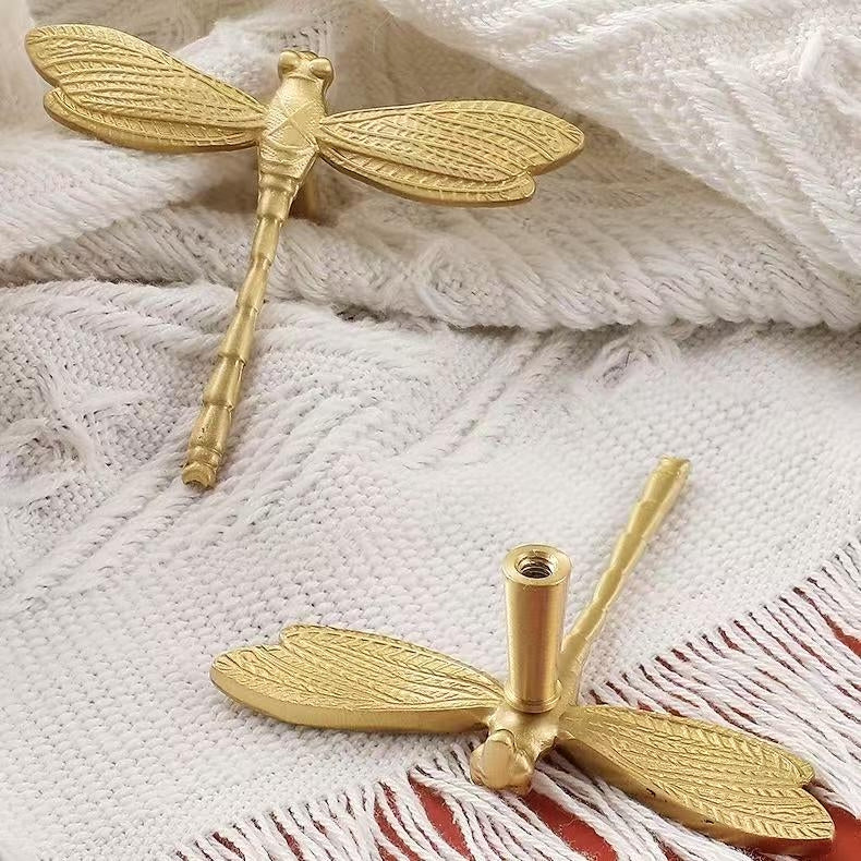 Dragonfly Brass Cabinet Knob, Polished Gold Chrome, Unique Drawer Pull, Kitchen Hardware