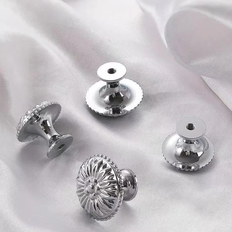 Assorted Polished Chrome Cabinet Knob, Shiny Silver Floral Drawer Pull, Kitchen Hardware