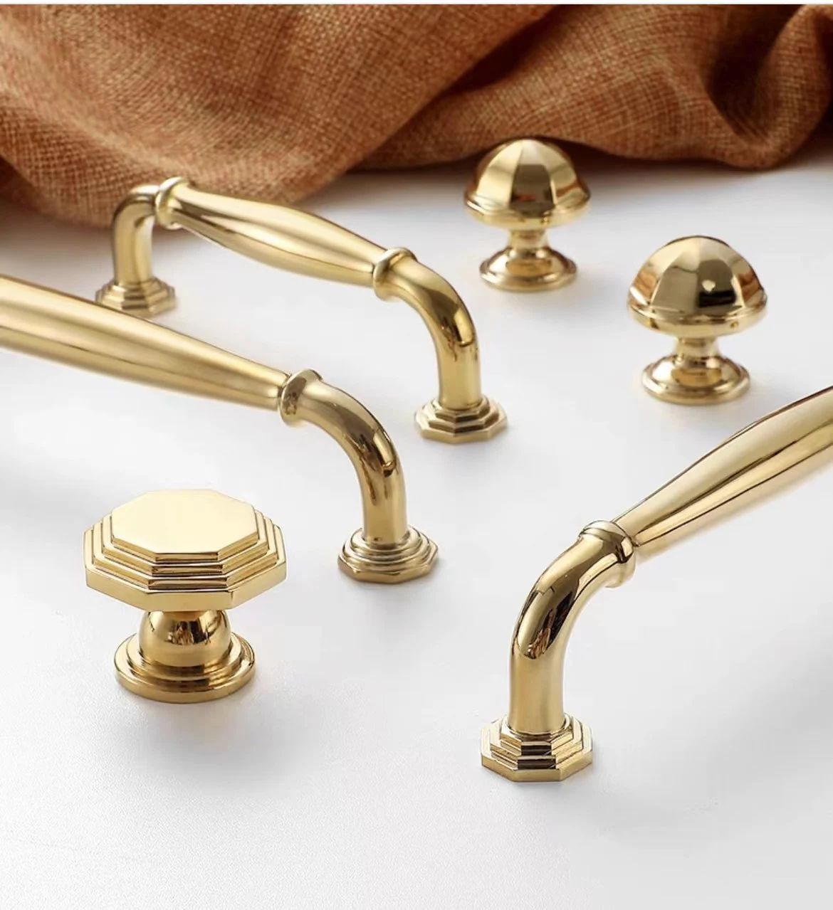 3,75" 5" 7,5" Achteckige Messing-Schrankgriffe, poliertes Gold, Chrom, Waschtischgriffe | LynnsHardware