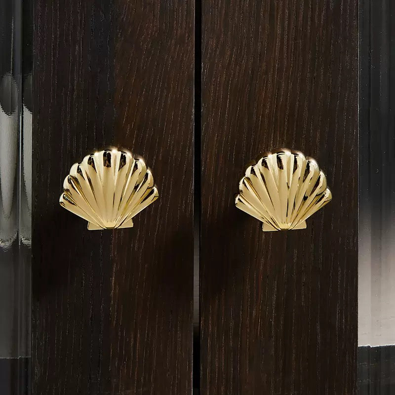 Seashell Shaped Cabinet Knobs, Solid Brass, Polished Brass / Chrome, Modern Kitchen Hardware