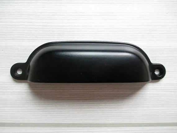 3.5" 3.75" 4.75" Retro Cup Drawer Pull, Black Bin Handle, Kitchen Cabinet Hardware