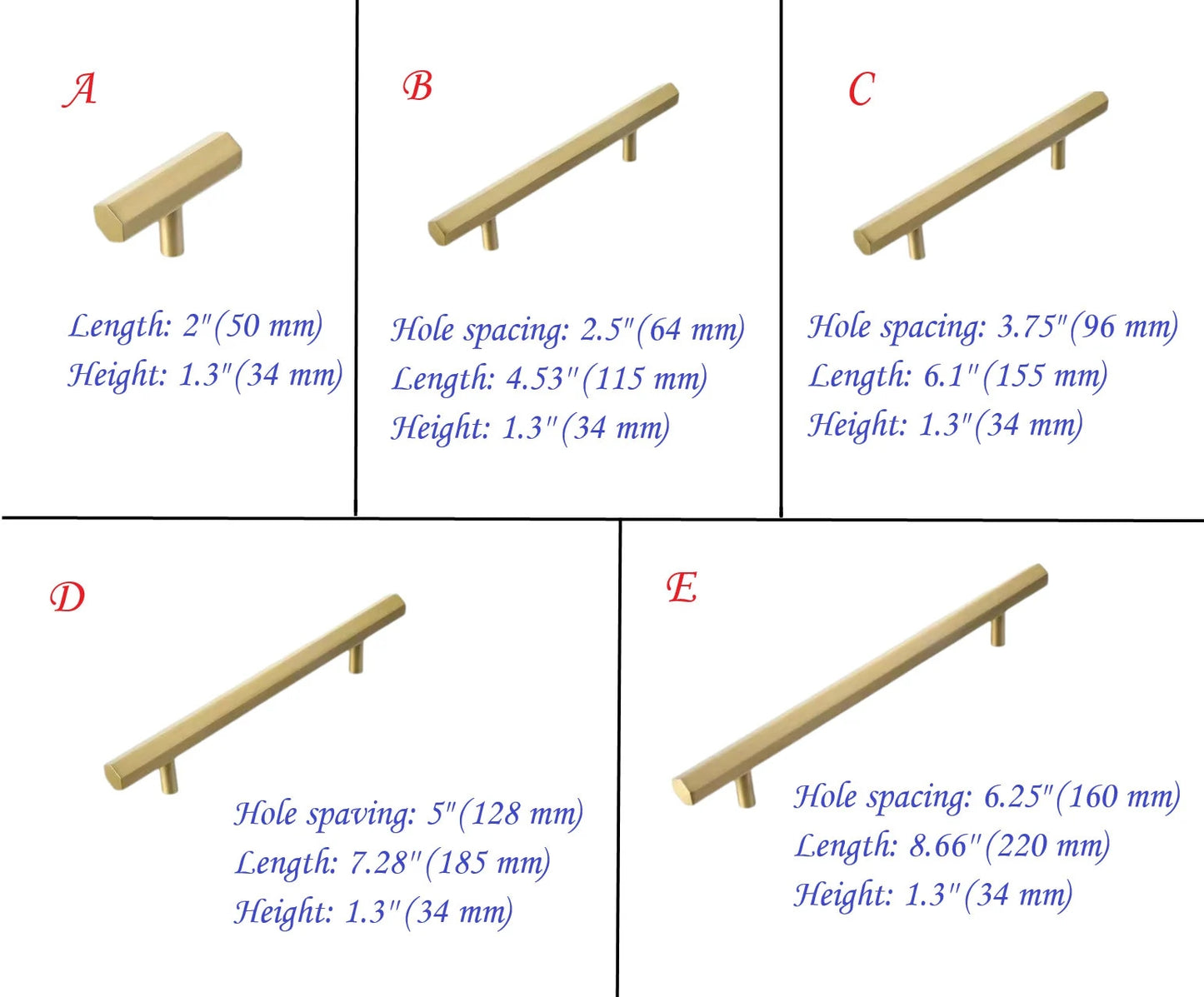 Solid Brass Hexagonal Cabinet Bar Handles, Geometric Kitchen Hardware