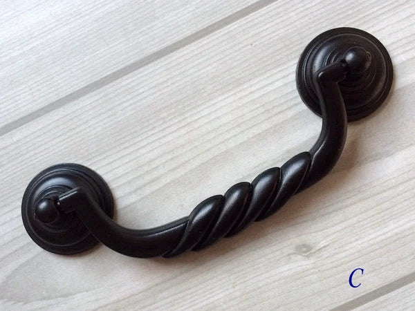 4.5" Black Bail Drawer Pull Handles, Round Knob and Drop Ring
