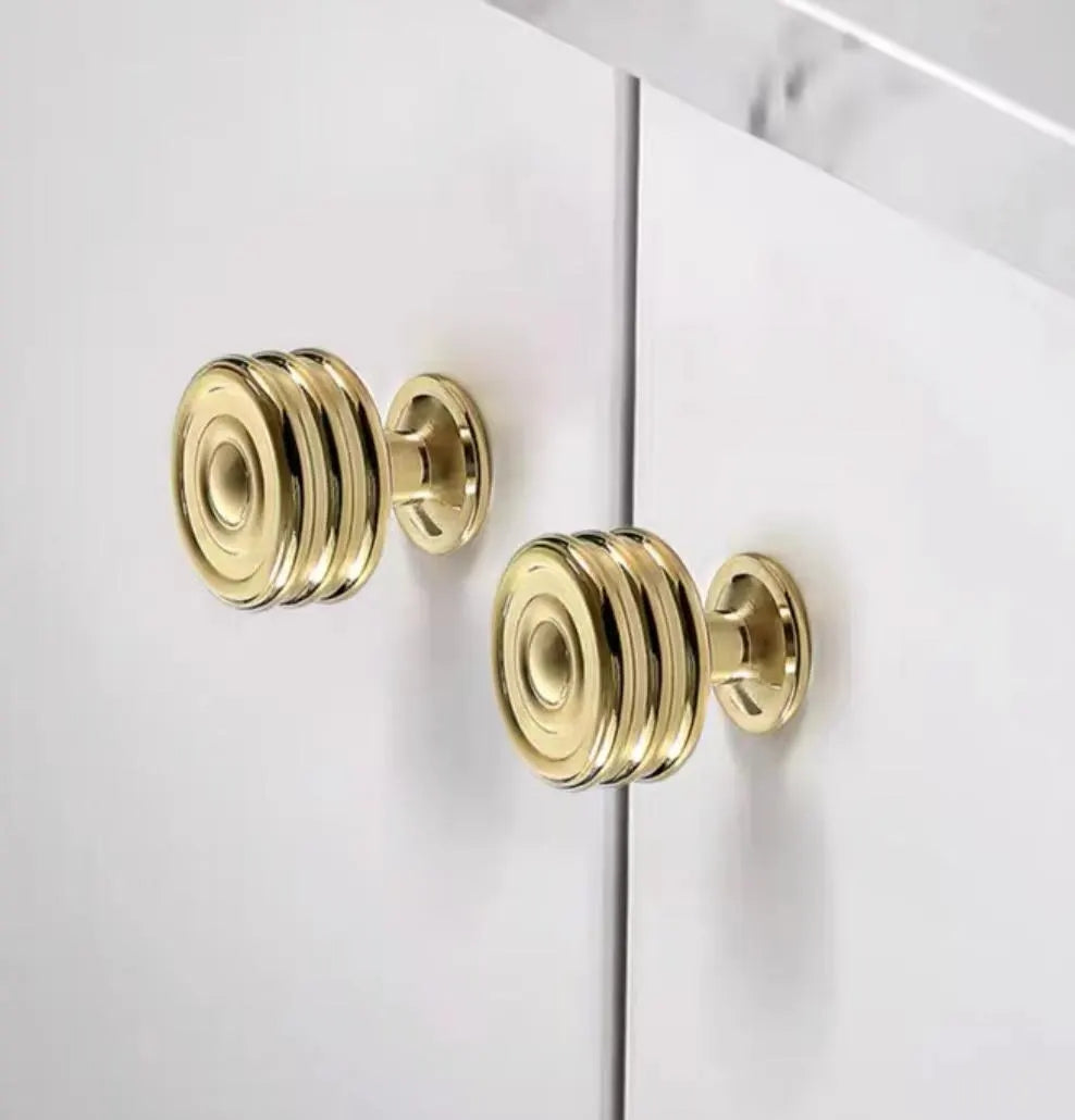 Brass Circle Drawer Knobs, Reeded Ringed Cabinet Knobs, Gold Chrome Antique Bronze