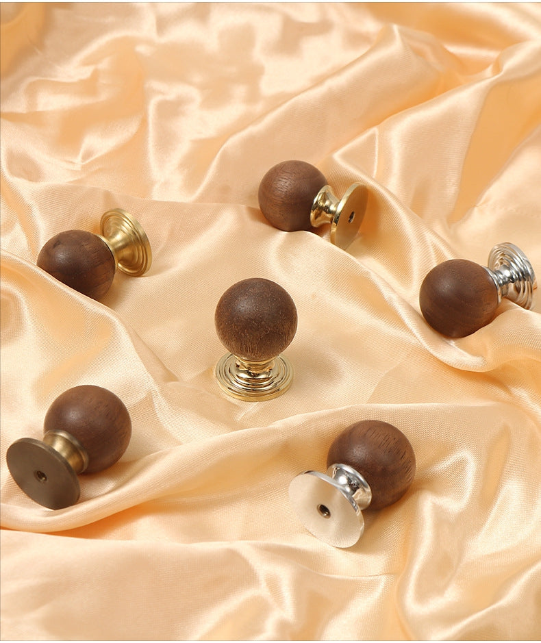 Walnut Brass Cabinet Knob, Pendant Wooden Drawer Pull, Oriental Retro Kitchen Hardware