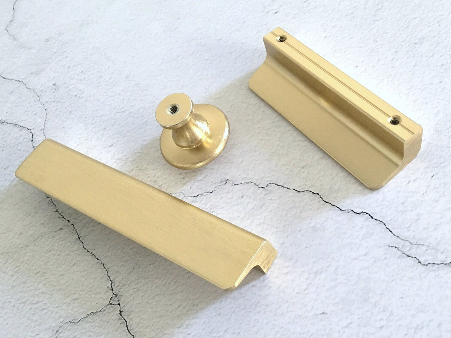 Brushed Gold Brass Cabinet Pull Handles, Alumimum, Mid Century Modern Kitchen Hardware
