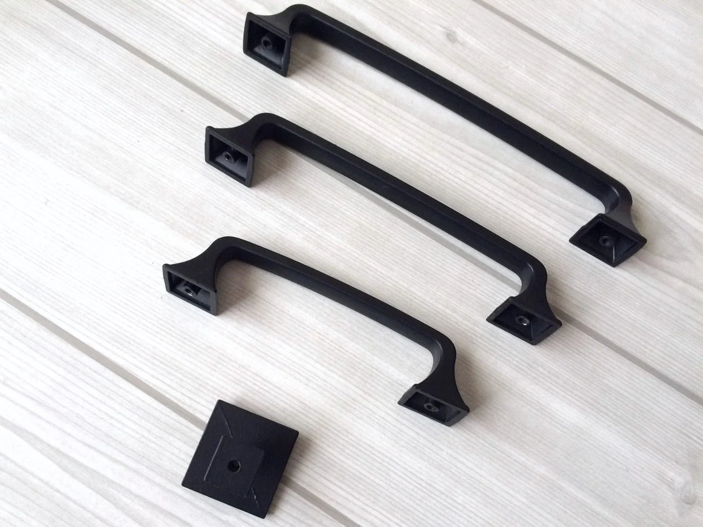 Black Cabinet Pulls, Square Knobs, Minimalist Kitchen Hardware