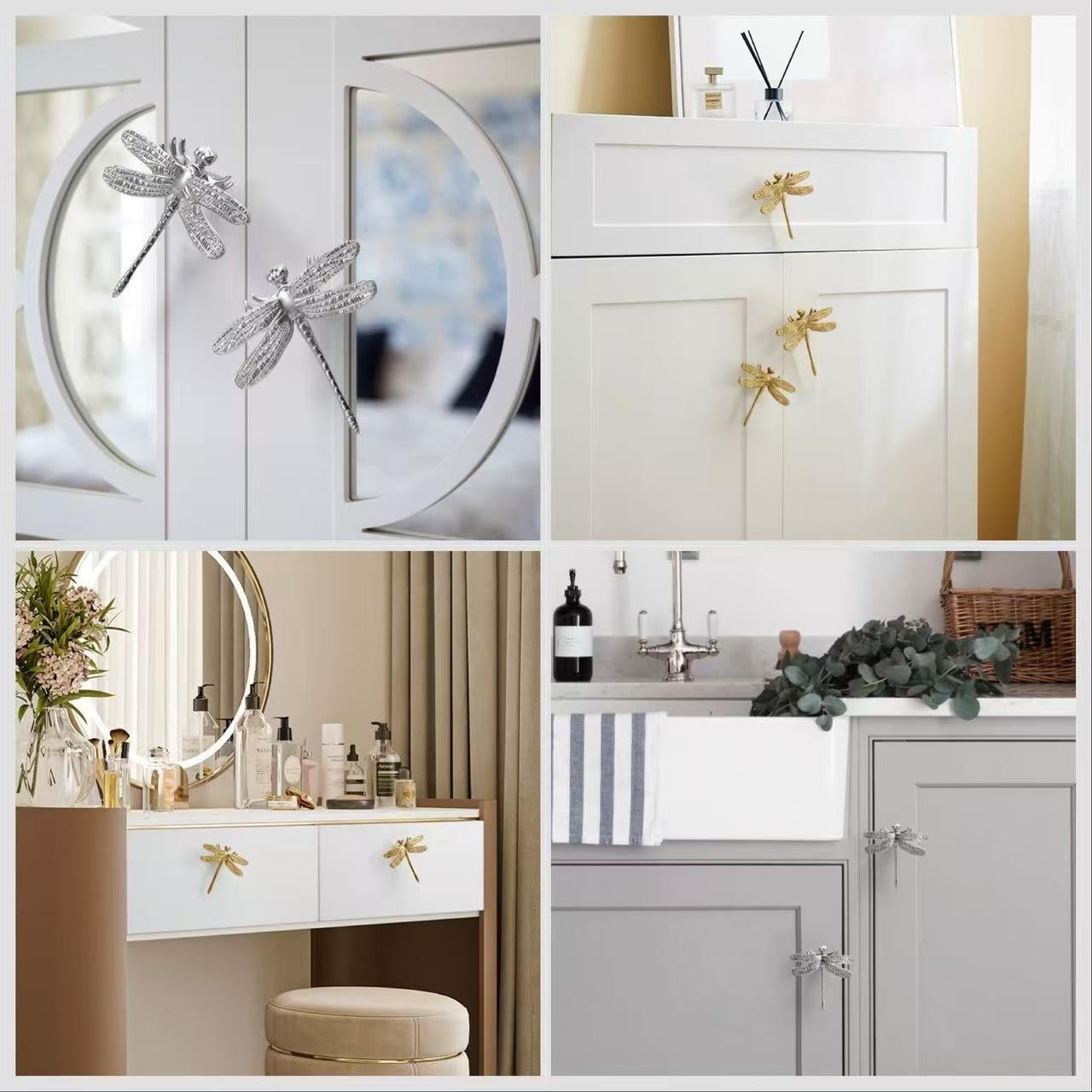 Dragonfly Brass Cabinet Knob, Polished Gold Chrome, Unique Drawer Pull, Kitchen Hardware
