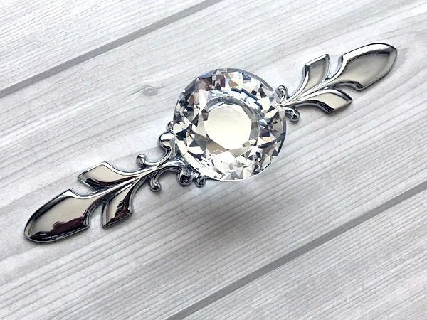 Clear Glass Drawer Knobs with Backplate, Polished Chrome
