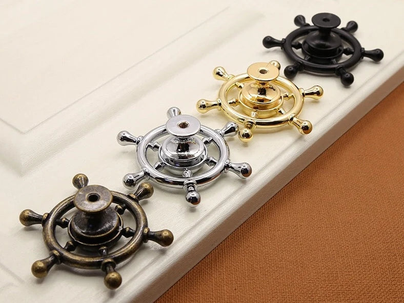 Rudder Knobs, Nautical Drawer Pulls, Kitchen Cabinet Hardware, Black Gold Antique Bronze Chrome Silver