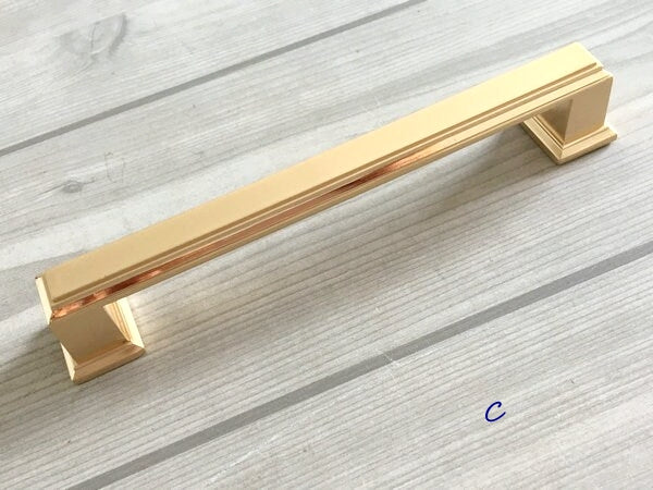 Gold Cabinet Pulls, Square Drawer Knobs, Kitchen Hardware, 3.75" 5" Centers
