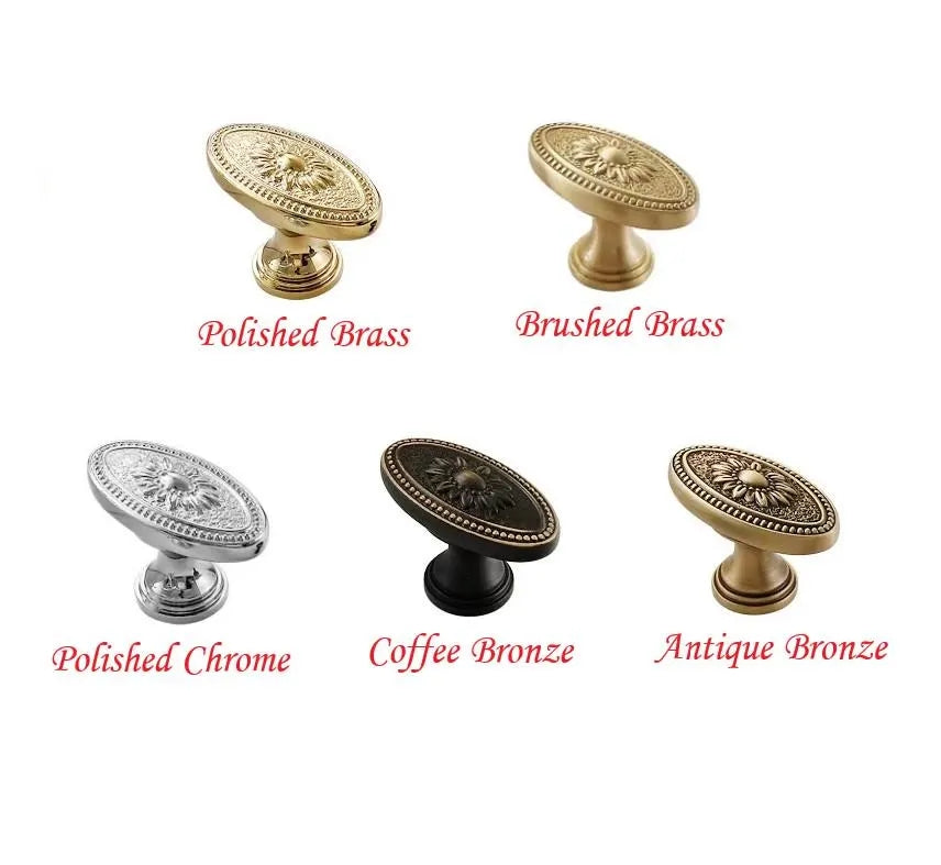 Brass Victorian Floral Drawer Pulls, Round and Oval Cabinet Knobs, Gold Chrome Coffee Bronze