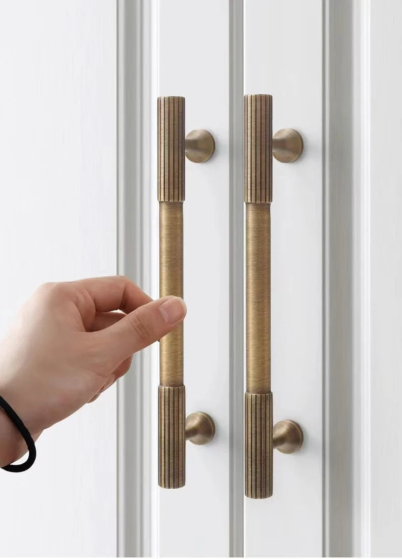Fluted Brass Cabinet Pulls, Antique Bronze Knurled Kitchen Hardware