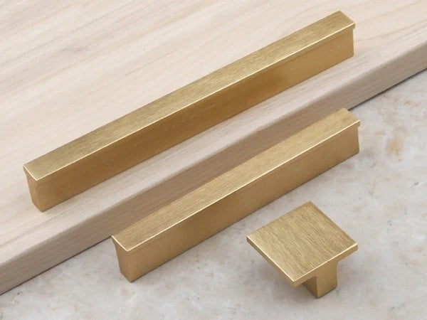 Mid Century Drawer Pulls, Brushed Gold Brass Cabinet Handles, Black, Alumimum