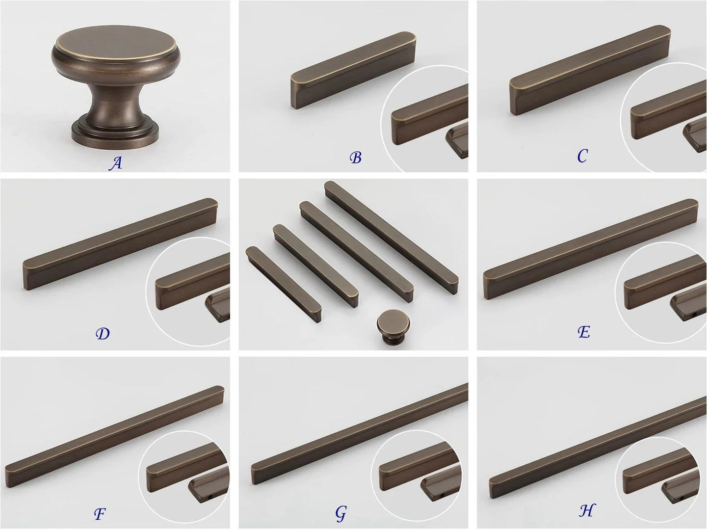 Solid Brass Cabinet Pulls, Simple Minimalism, Brushed Gold Brass, Matte Black, Coffee Bronze