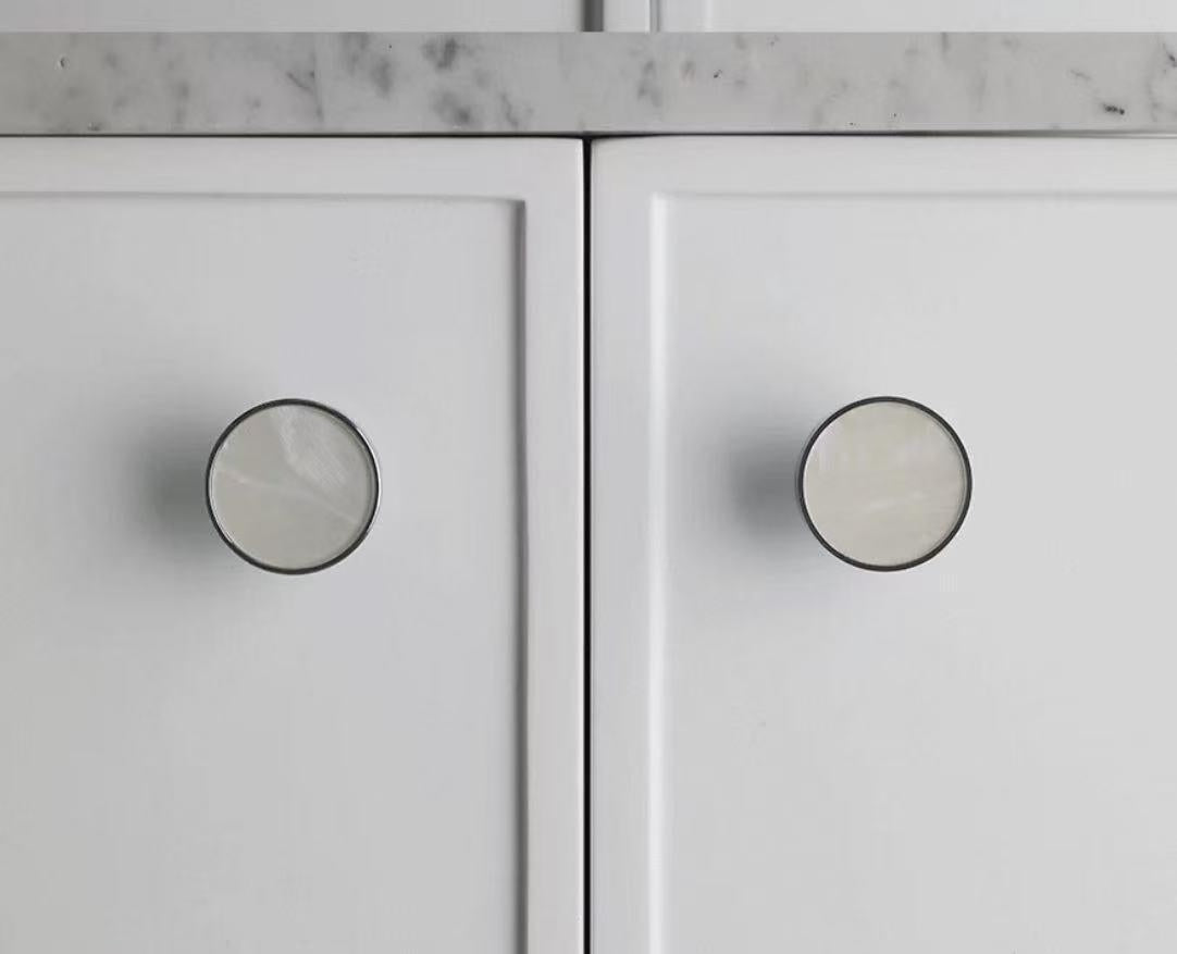 Nordic Mother of Pearl Brass Cabinet Knob, Chrome Shell Drawer Pull, Decorative Kitchen Hardware