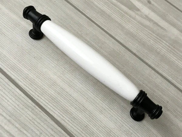 3.75" 5" Porcelain Drawer Pull Handle, White Black, Kitchen Cabinet Hardware