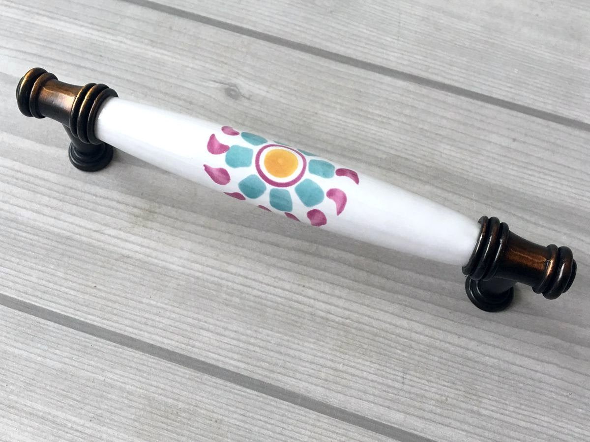 Colorful Porcelain Cabinet Pulls, 3.75" 5" Centers, 4 Designs