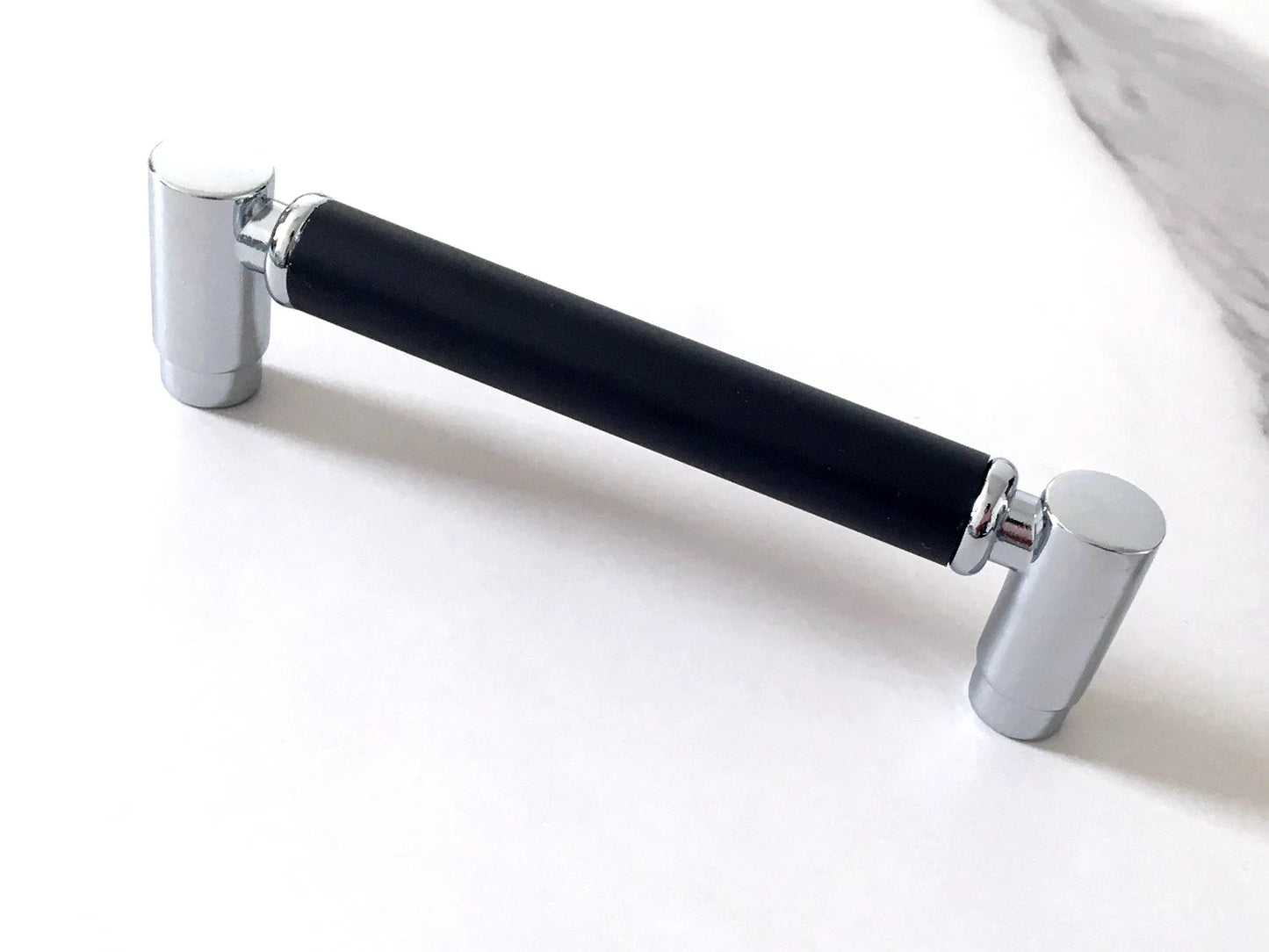 Black Silver Cabinet Pulls, Circle Knobs, Minimalist Kitchen Hardware