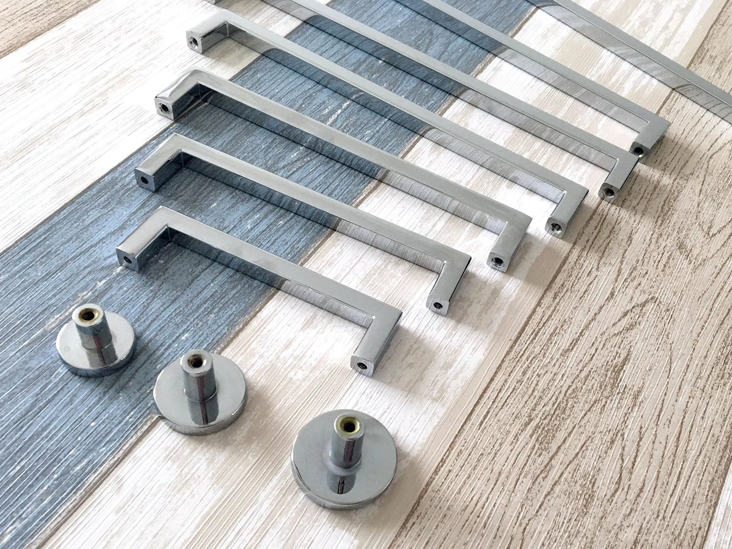 Slim Square Cabinet Pulls, Circle Drawer Knobs, Polished Chrome, Modern Kitchen Hardware