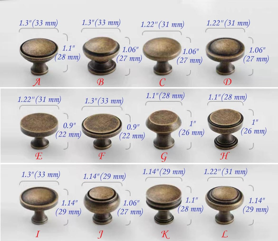 Classic Antique Bronze Cabinet Knob, Solid Brass, Retro Vintage Victorian Rustic Kitchen Hardware